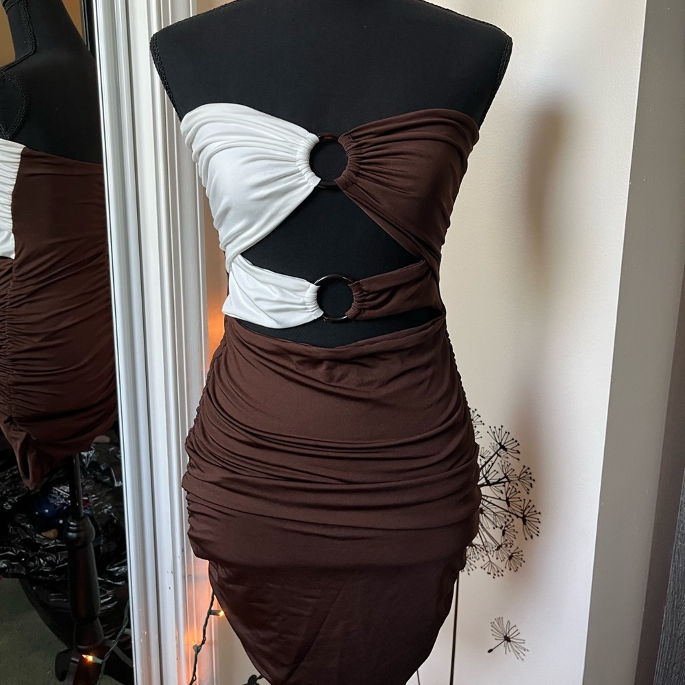Brown & White Dress